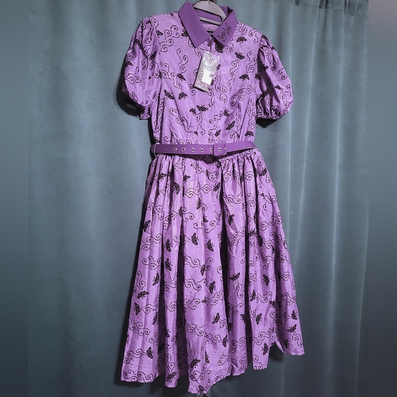 NWT Corpse Bride X Unique Vintage Purple Moth Hollie Swing Dress - Picture 4 of 6